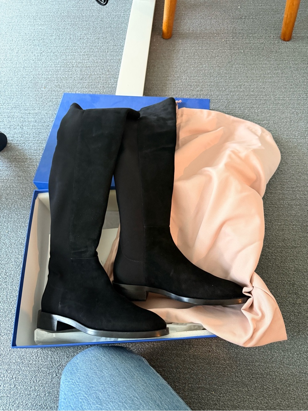 Stuart Weitzman Black Over-The-Knee Suede Boots NWT 6.5 B with gold logo on boot